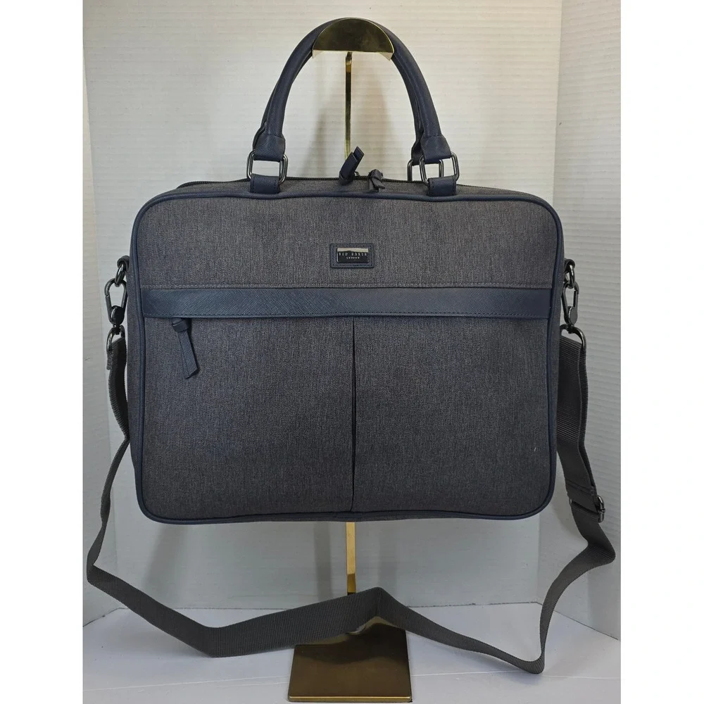 Ted Baker London Grey Marl Navy Trim Laptop‎ Briefcase Messenger Bag